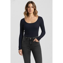 U Yaka Uzun Kollu Penye Bluz T-Shirt