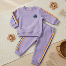 Babyilay Çocuk Gökkuşağı Şeritli Alt Üst Takım Eşofman Takımı