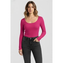 U Yaka Uzun Kollu Penye Bluz T-Shirt