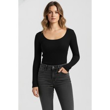 U Yaka Uzun Kollu Penye Bluz T-Shirt