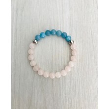 Mk Tasarım Gerçek Pembe Kuvars & Mavi Kuvars Taşı Bileklik – MKT.1.101.24 (Doğal Taş, Boyasız)