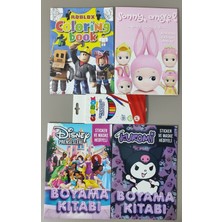 Ada Çanta Kırtasiye 4 Adet Stickerli Boyama Kitabı ve 12'li Kuru Boya Kalemi (Roblox/sonny A./kuromi/prensesler) AD9719