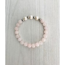 Mk Tasarım Gerçek Pembe Kuvars - Gerçek Inci Bileklik MKT.1.101.23