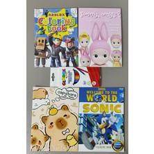 Ada Çanta Kırtasiye 4 Adet Stickerli Boyama Kitabı ve 12'li Kuru Boya Kalemi (Roblox/sonny A./sonic/capybara) AD9716