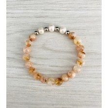 MK Tasarım Gerçek Sitrin - Inci Bileklik – MKT.1.101.26 - Taşların Kendi Rengidir, Boya Değildir