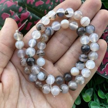 Küre Beyaz-Kahve Mix Akik Taşı 8 mm