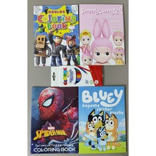 Ada Çanta Kırtasiye 4 Adet Stickerli Boyama Kitabı ve 12'li Kuru Boya Kalemi (Roblox/sonny A./örümcek Ad./bluey) AD9712