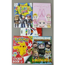 Ada Çanta Kırtasiye 4 Adet Stickerli Boyama Kitabı ve 12'li Kuru Boya Kalemi (Roblox/sonny A./labubu/pocemon) AD9715