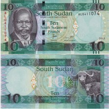 Banknoting Güney Sudan 10 Pound 2015 Çil.