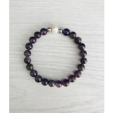 MK Tasarım Gerçek Ametist - Inci Bileklik – MKT.1.101.27 - Taşların Kendi Rengidir, Boya Değildir