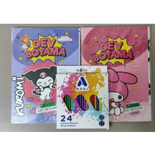 Ada Çanta Kırtasiye 2 Adet Dev Boyama Kitabı ve 24'lü Adel Kuru Boya Kalemi (Kuromi/my Melody) AD22001
