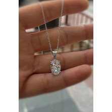 Erer Gümüş Gümüş Oval 12X8 mm 4,5 Carat Tektaş Kolye