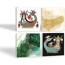 Soyut Sanat, Şahmeran Taş Bardak Altlığı Seti - 4 Parça - Dekoratif, Rustik Mutfak Aksesuarı, 10X10 Cm, Kaydırmaz Tabanlı, Şık ve Dayanıklı SC285