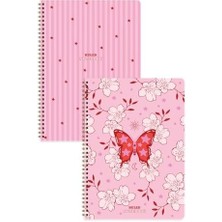 A4 Spiralli Karton Kapak 2’li Set Çizgili Okul Defteri 80 Yaprak, Ders Programlı Pembe Kelebek