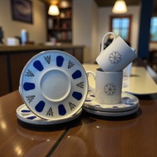 Kütahya Home Porselen Acem Zade Kırmızı-Mavi Kahve Fincanı Çay Tabağı 12,5cm 12 Prç