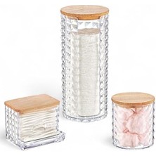 Ahşap Kapaklı 3'lü Organizer Set, Model Modern Pamukluk Düzenleyici Şık 3'lü Pamukluk Set - Şık ve Fonksiyonel Ahşap Kapaklı 3'lü Organizer Set