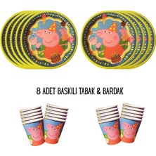 Peppa Pig Tema Uyumlu Baskılı 8 Kişilik Tabak , Bardak Set