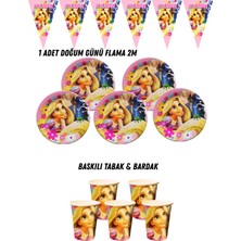 Rapunzel 16 Kişilik Tabak , Bardak , Flama Bayrak Doğum Günü Set
