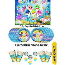 Baby Shark Temalı Doğum Günü Tabak , Bardak , Afiş Seti
