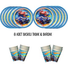 Hotwhels Ateşli Tekerler Tema Uyumlu Baskılı 8 Kişilik Tabak , Bardak Set