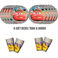 Cars Arabalar Tema Uyumlu Baskılı 8 Kişilik Tabak , Bardak Doğum Günü Set