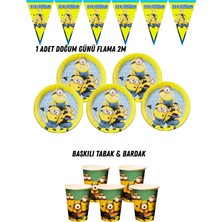 Minions Minyonlar 16 Kişilik Tabak , Bardak , Flama Bayrak Doğum Günü Set