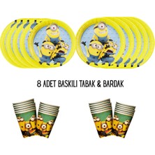 Minyonlar Minions Tema Uyumlu Baskılı 8 Kişilik Tabak , Bardak Doğum Günü Set