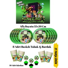 Minecraft Temalı Doğum Günü Tabak , Bardak , Afiş Seti