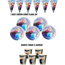 Frozen 8 Kişilik Tabak , Bardak , Flama Bayrak Doğum Günü Set