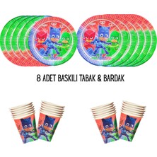 Pj Maske Pj Maskeliler Tema Uyumlu Baskılı 8 Kişilik Tabak , Bardak Doğum Günü Set