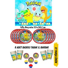 Pokemon Pikachu Temalı Doğum Günü Tabak , Bardak , Afiş Seti