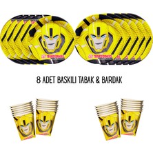 Transformers Bumblebee Tema Uyumlu Baskılı 8 Kişilik Tabak , Bardak Doğum Günü Set