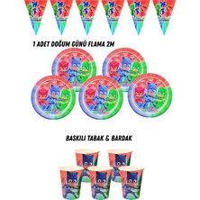 Pj Maske Pj Maskeliler 16 Kişilik Tabak , Bardak , Flama Bayrak Doğum Günü Set