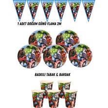 Yenilmezler Avengers 8 Kişilik Tabak , Bardak , Flama Bayrak Doğum Günü Set