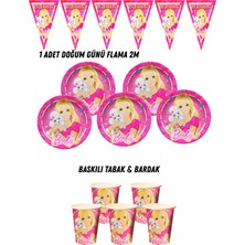 Barbie Bebek 24 Kişilik Tabak , Bardak , Flama Bayrak Doğum Günü Set