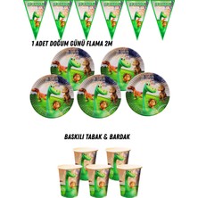 Dinozor 8 Kişilik Tabak , Bardak , Flama Bayrak Doğum Günü Set