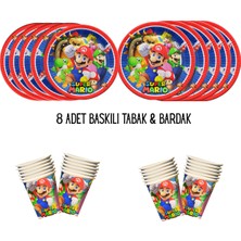 Süper Mario Tema Uyumlu Baskılı 8 Kişilik Tabak , Bardak Doğum Günü Set