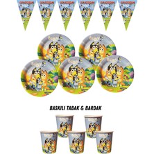 Bluey 40 Kişilik Tabak , Bardak , Flama Bayrak Doğum Günü Set