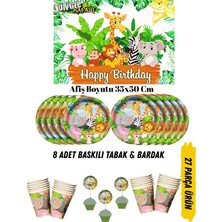 Safari Hayvanlar Temalı Doğum Günü Tabak , Bardak , Afiş Seti