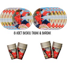 Örümcek Adam Tema Uyumlu Baskılı 8 Kişilik Tabak , Bardak Set