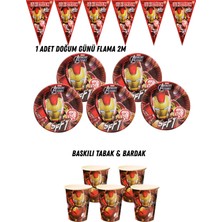 Ironman Demir Adam 8 Kişilik Tabak , Bardak , Flama Bayrak Doğum Günü Set