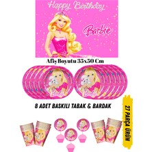 Barbie Bebek Temalı Doğum Günü Tabak , Bardak , Afiş Seti