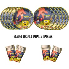 Sünger Bob Patrick Tema Uyumlu Baskılı 8 Kişilik Tabak , Bardak Set