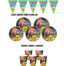 Sünger Bob Patrick 24 Kişilik Tabak , Bardak , Flama Bayrak Doğum Günü Set