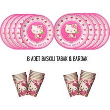 Hello Kitty Tema Uyumlu Baskılı 8 Kişilik Tabak , Bardak Set