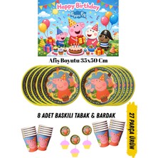 Peppa Pig Temalı Doğum Günü Tabak , Bardak , Afiş Seti 35X50