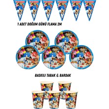 Sonic Boom Kirpi Sonic 32 Kişilik Tabak , Bardak , Flama Bayrak Doğum Günü Set