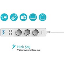 Bix Bp-01 Yüksek Akım Korumalı Hızlı Şarj Özellikli 4 USB Bağlantı Noktası 3'lü Priz Paneli Amazon Alexa & Uyumlu Uzaktan Kontrol, Sesli Komut Özellikli Ev, Ofis Için Akıllı Priz