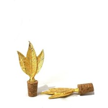 Altın 3 Yaprak Figürlü 2 Adet Mantar Tıpa - Şarap Yağdanlık Şişe