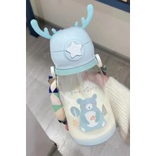 A1 Geyikli Çocuk Suluğu, Su Matarası Bpa Içermez Okul Suluğu, Taşıma Pipetli Kayışlı Damlatmaz 500 ml Suluk (Mavi)